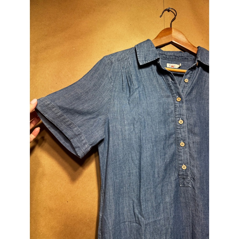Faherty Indigo Blue Tencel Linen Blend Button Front Shift Dress Small - Picture 2 of 12